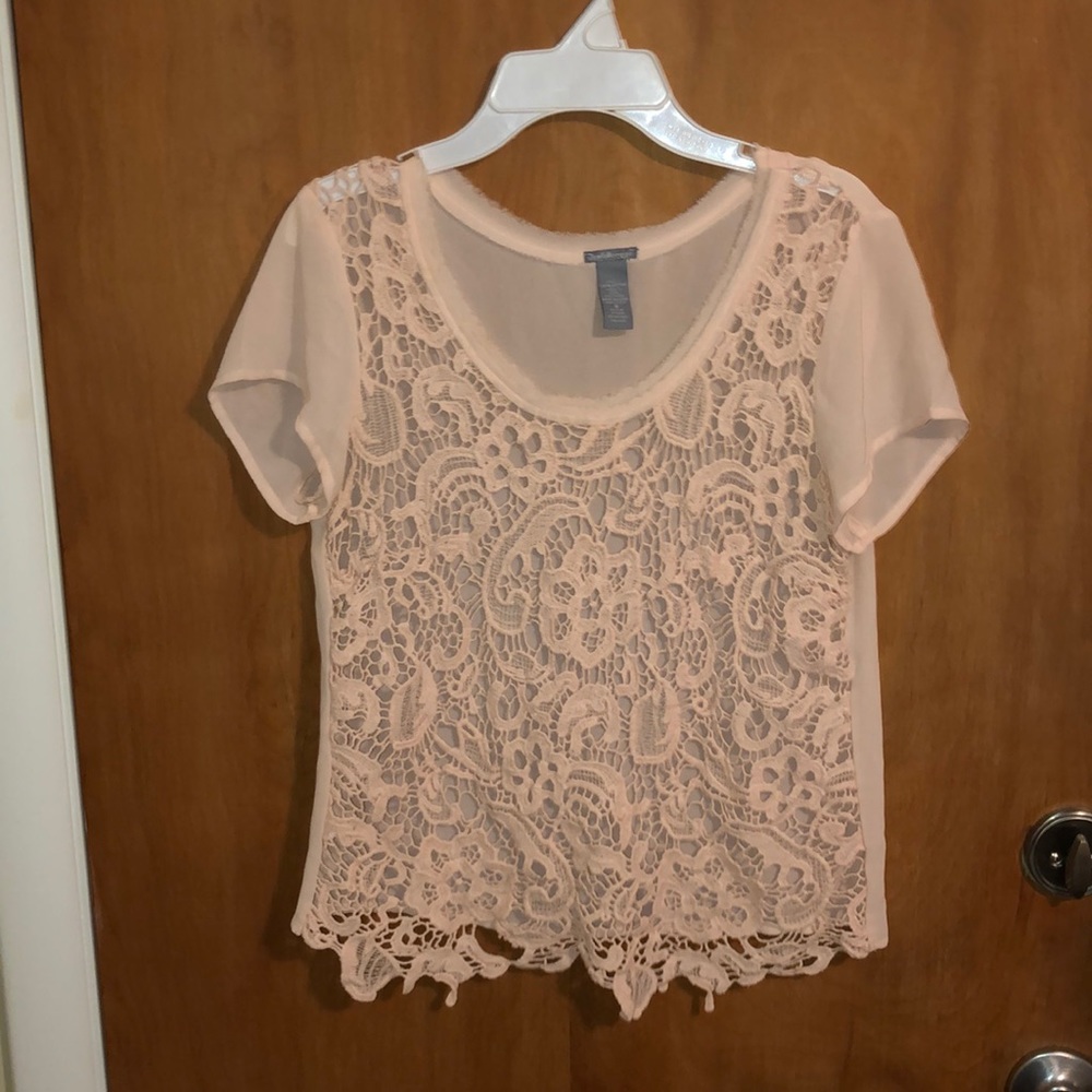 Lace-like front and sheer back and sleeves